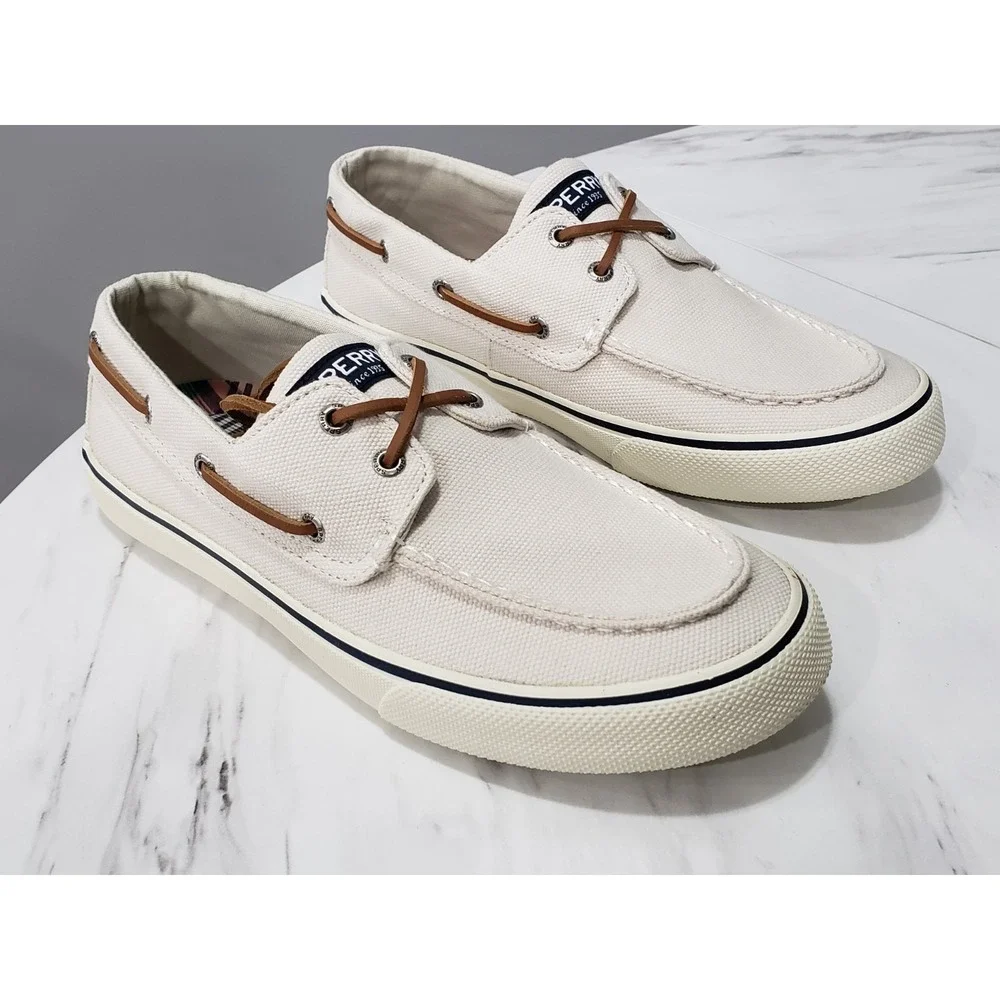 NEW NO BOX SIZE 9 WIDE Sperry Mens Bahama II Distressed Boat Shoe Off White